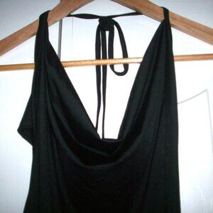 Halter Neck Backless Black Backless Cowl Neck Mini Tunic Dress Size 1, Bodycon
